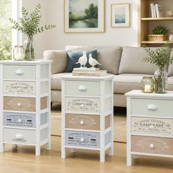 Elegant White Wooden Storage Cabinet with 4 Drawers