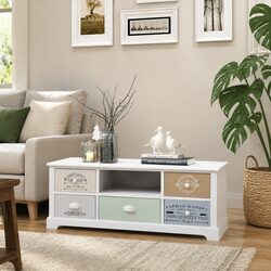 Durable French Country Style TV Cabinet with 5 Drawers