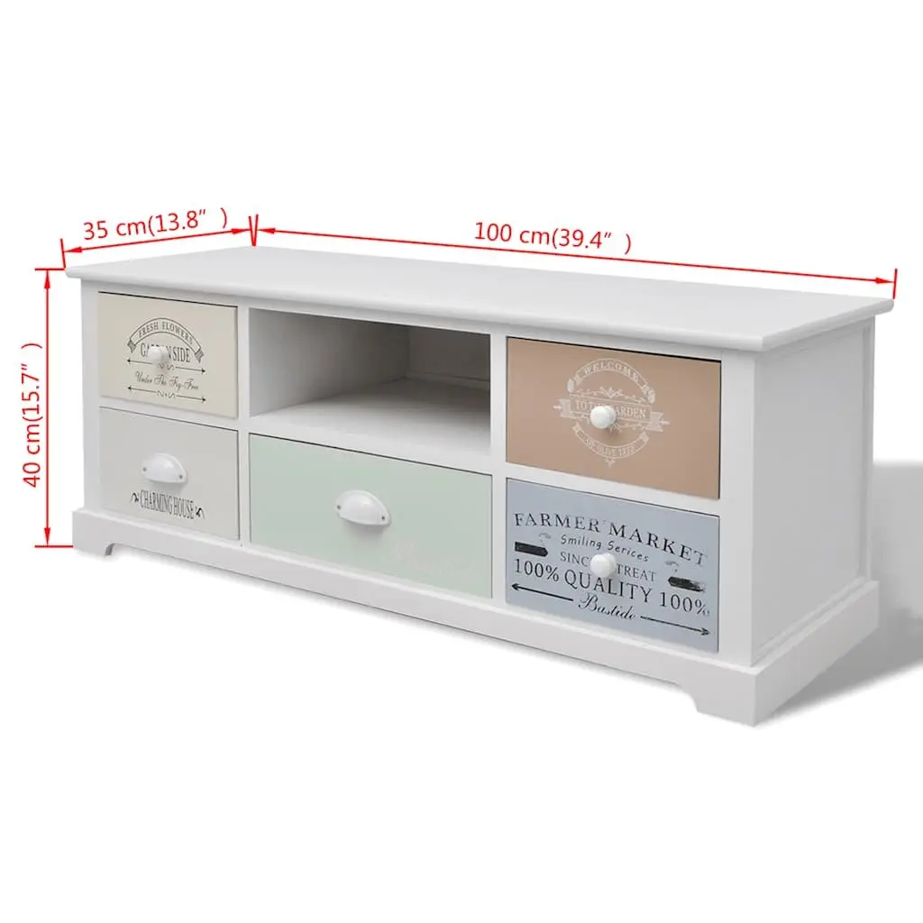 French Country Style TV Cabinet with 5 Drawers
