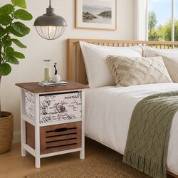 Wooden Bedside Cabinets 2 Piece Set Nightstand Storage Drawer Cabinet Country