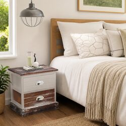 Quality Brown Bedside Cabinet Set in French Country Style