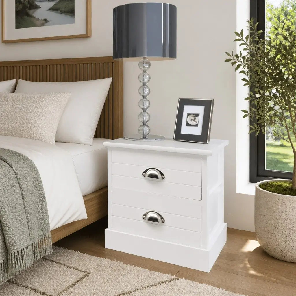 Bedside Tables Wood 2 pcs White French Country Style Nightstands Storage Cabinets