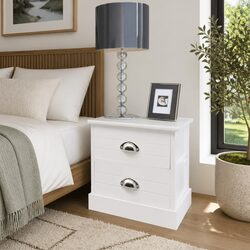 French Country Style White Bedside Cabinet with 2 Drawers