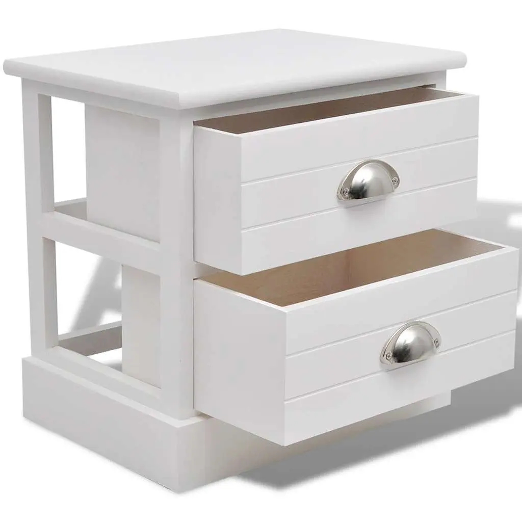 Bedside Tables Wood 2 pcs White French Country Style Nightstands Storage Cabinets