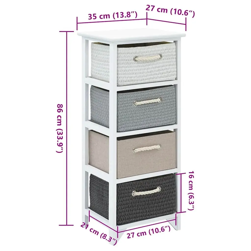 Storage Cabinet Wooden 4 Drawers White