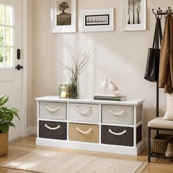 Durable Wooden Storage Bench with 6 Convenient Drawers
