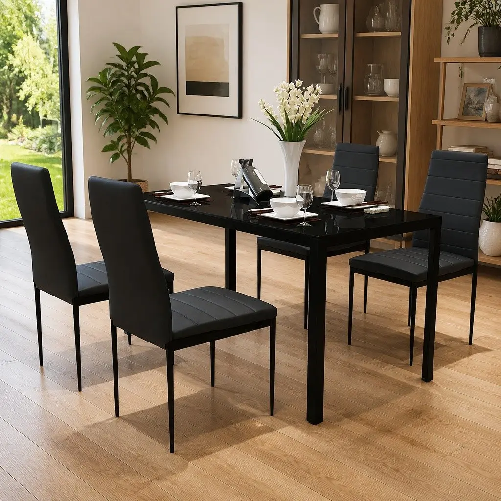 Black 5-Piece Dining Set with Glass Top