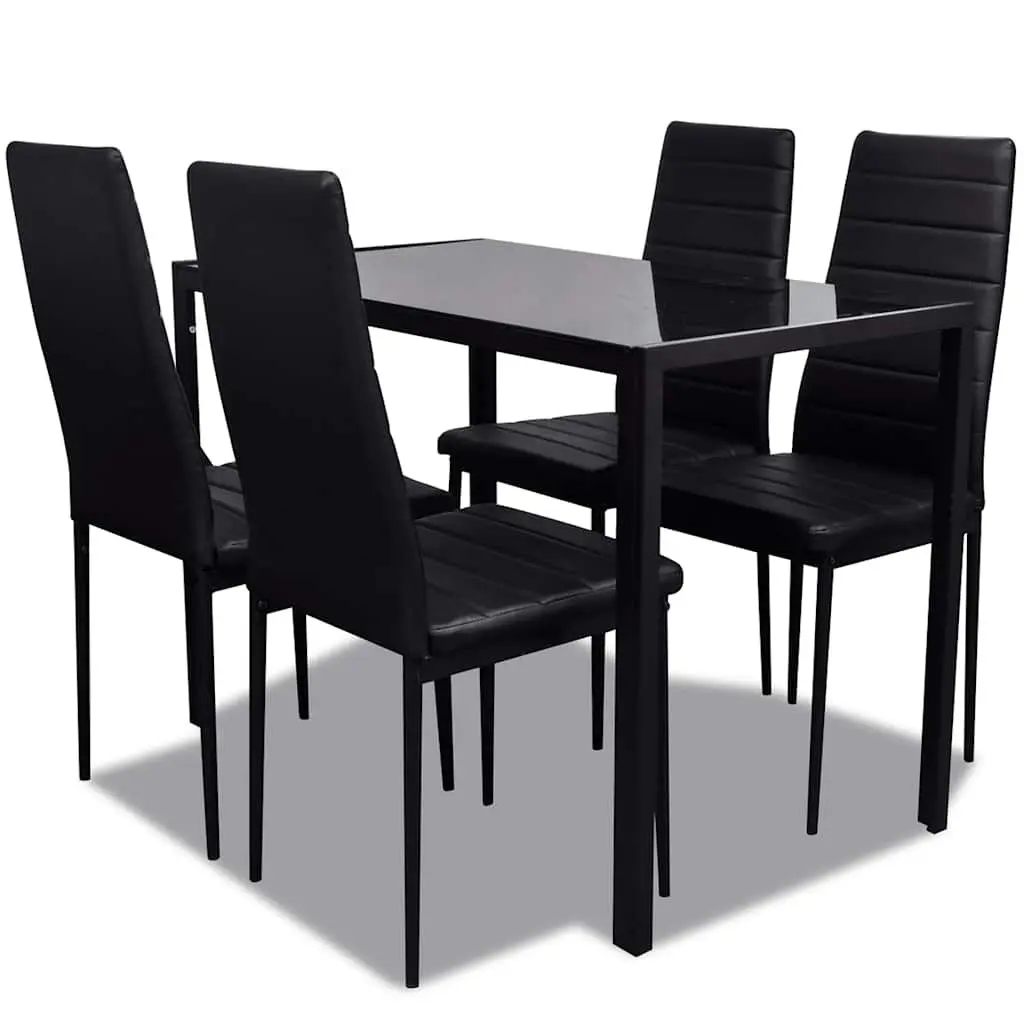 Black 5-Piece Dining Set with Glass Top