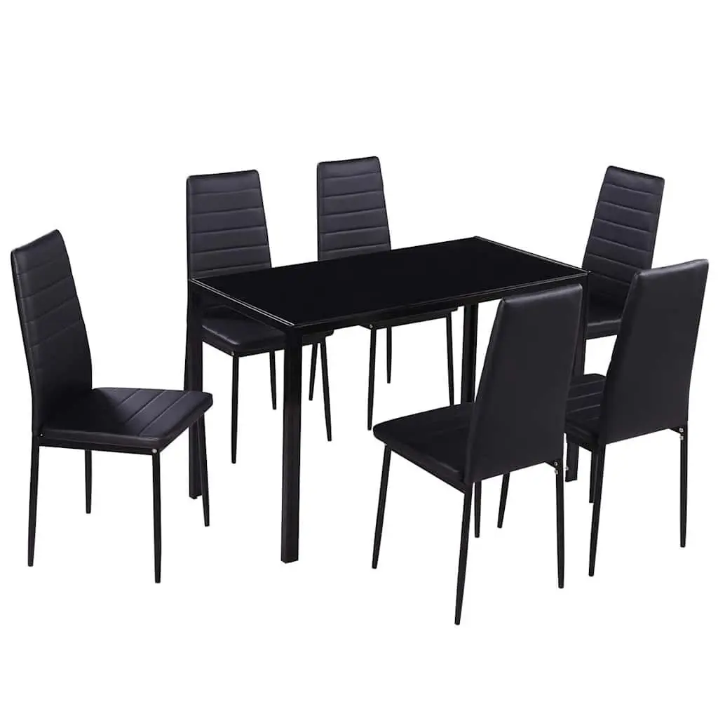 7 Piece Black Dining Set with Glass Table