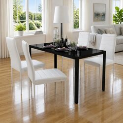 Modern 5-Piece Black Dining Table Set with 4 Chairs