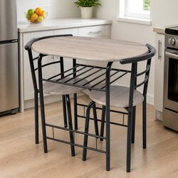 Compact Breakfast Bar Set with 2 Stools - Black Modern Style