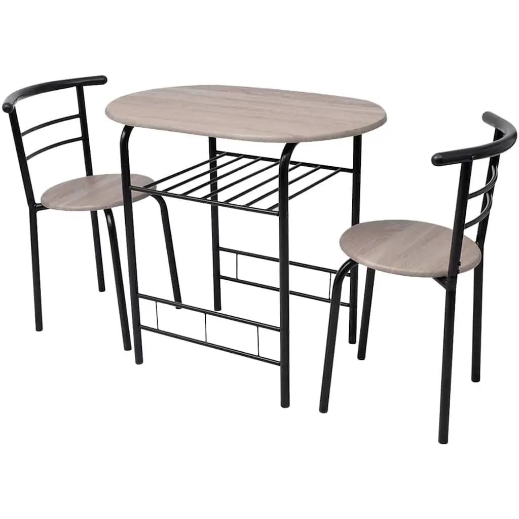 Breakfast Bar Set with 2 Stools Modern Kitchen Dining Furniture Black Compact
