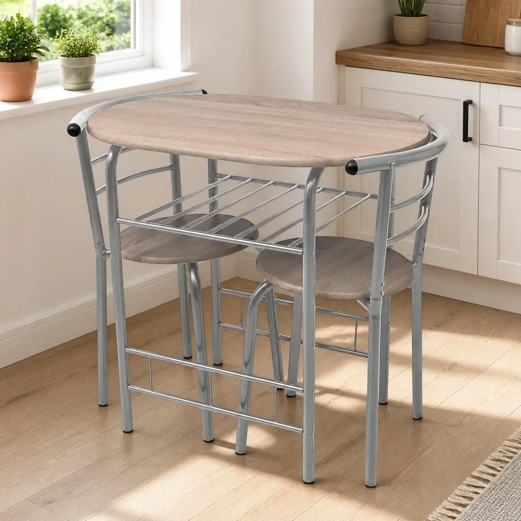 Brown Breakfast Bar Set with Durable Iron Frame