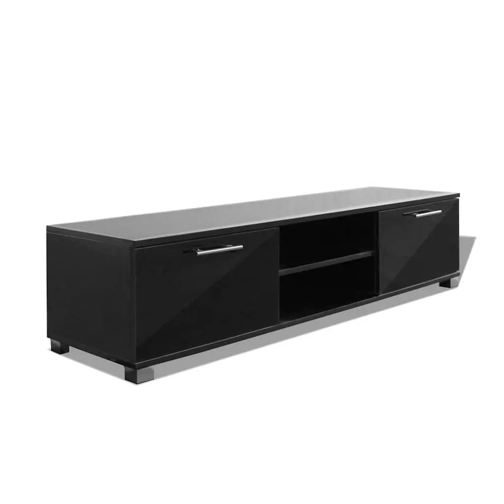High-Gloss Black Modern TV Cabinet for Storage