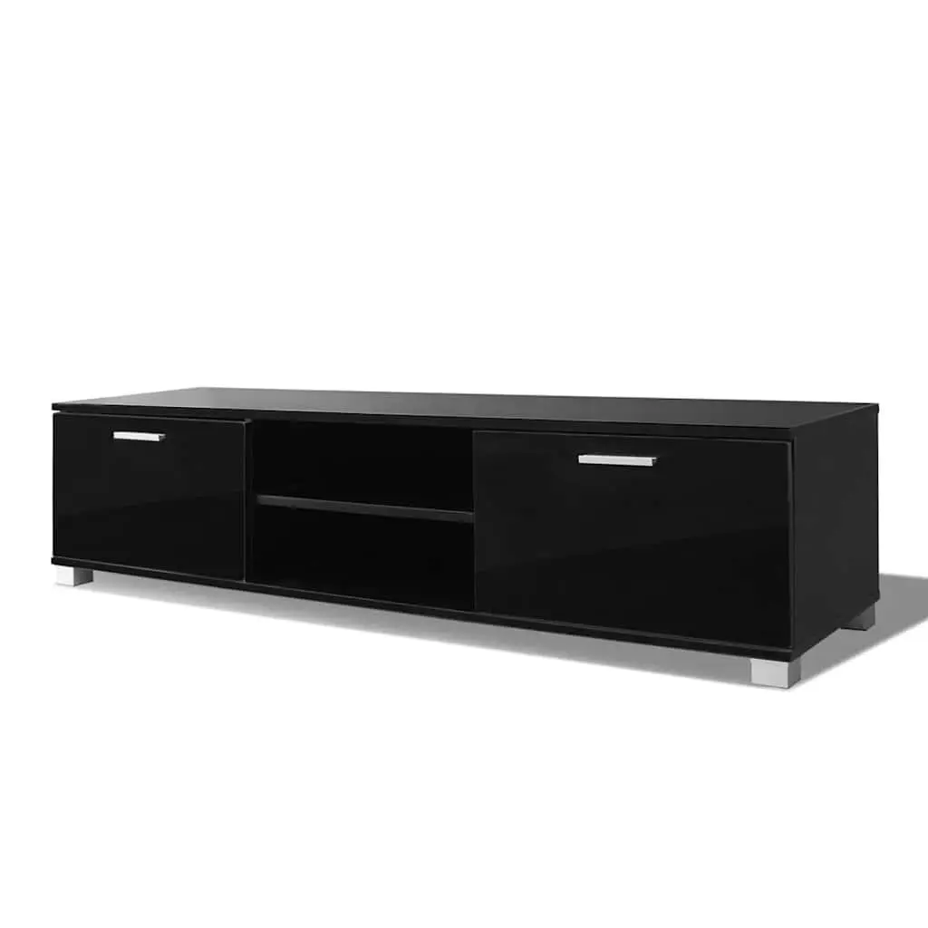 High-Gloss Black TV Cabinet with Storage