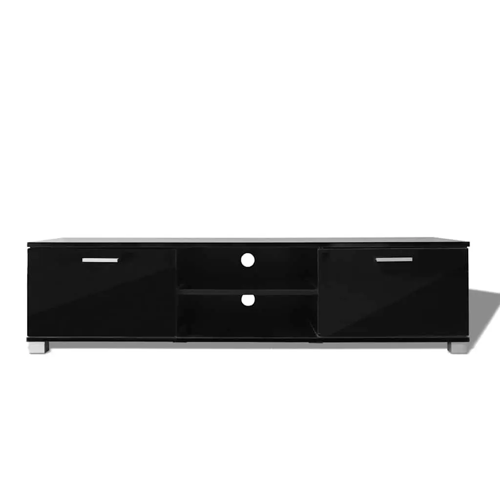 High-Gloss Black TV Cabinet with Storage