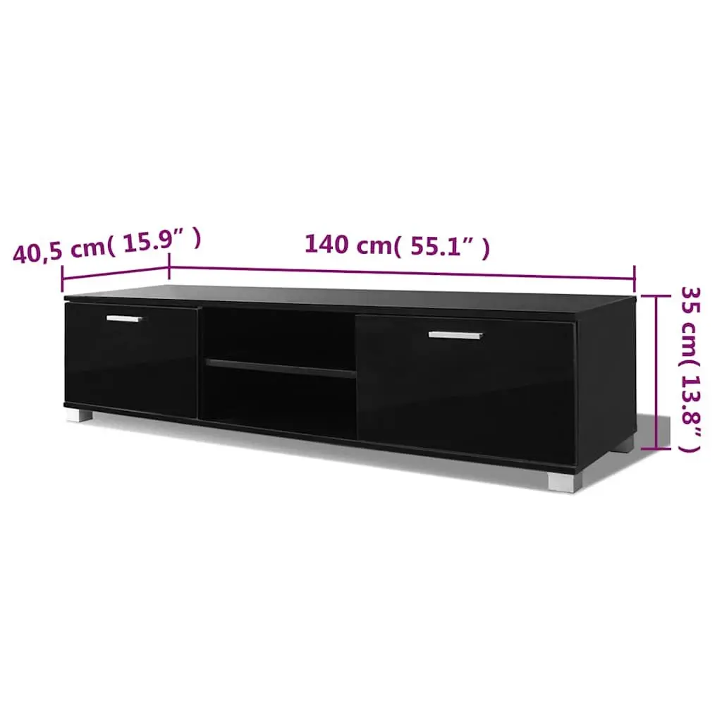 High-Gloss Black TV Cabinet with Storage