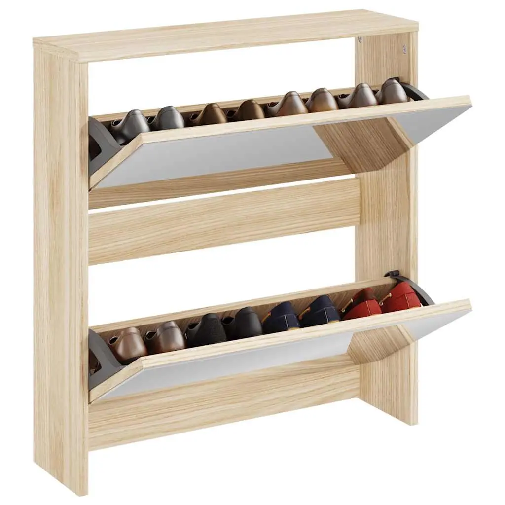 Shoe Cabinet 2-Layer Brown Wall Mounted Mirror Storage Organiser