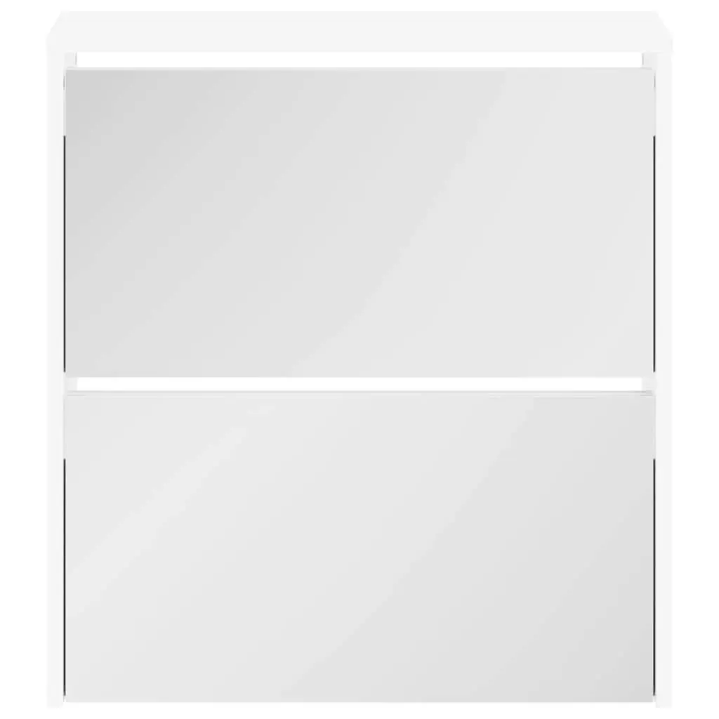 Shoe Cabinet Mirrored White 2-Layer Wall-Mounted Storage Organiser 63cm W x 17cm D x 67cm H