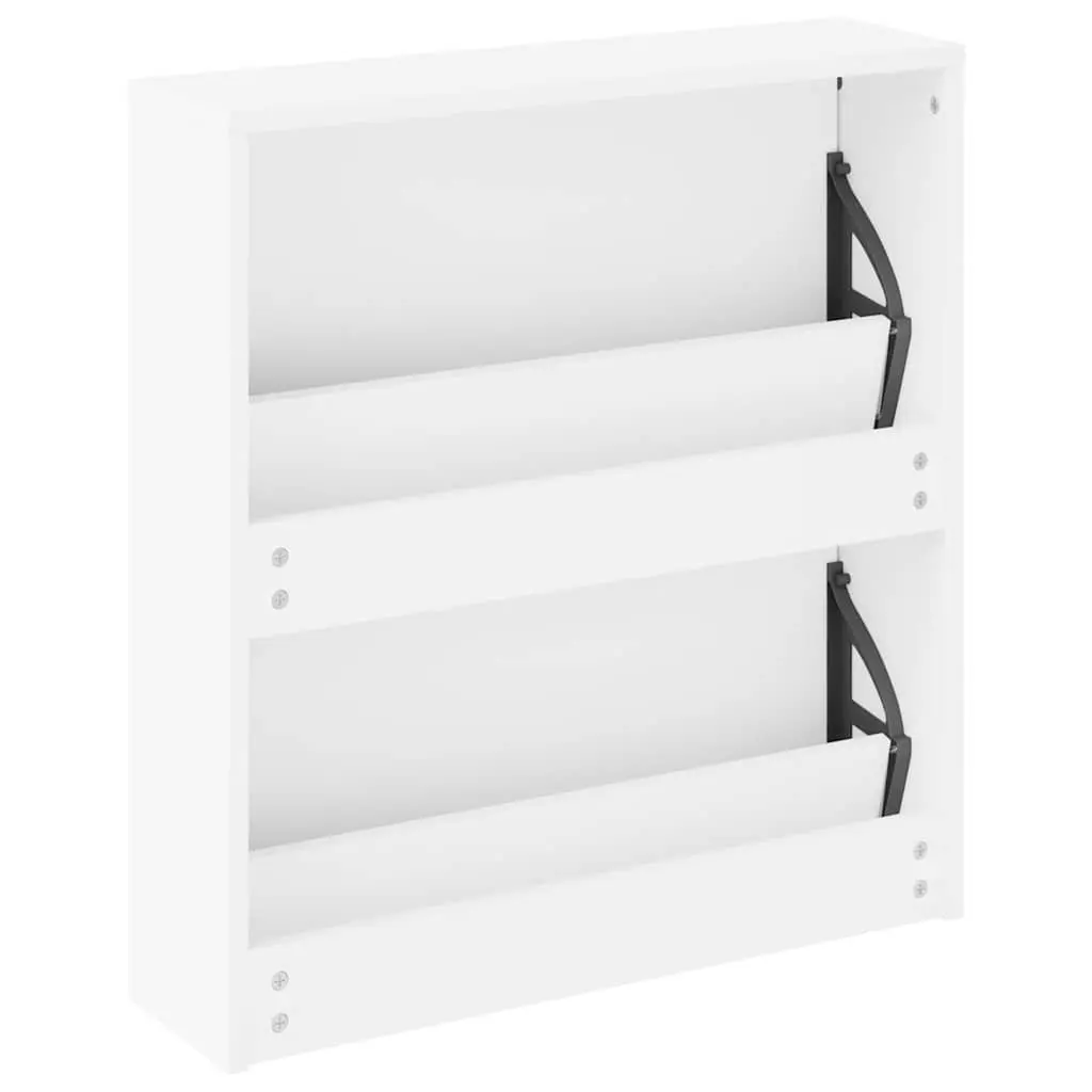 Shoe Cabinet Mirrored White 2-Layer Wall-Mounted Storage Organiser 63cm W x 17cm D x 67cm H
