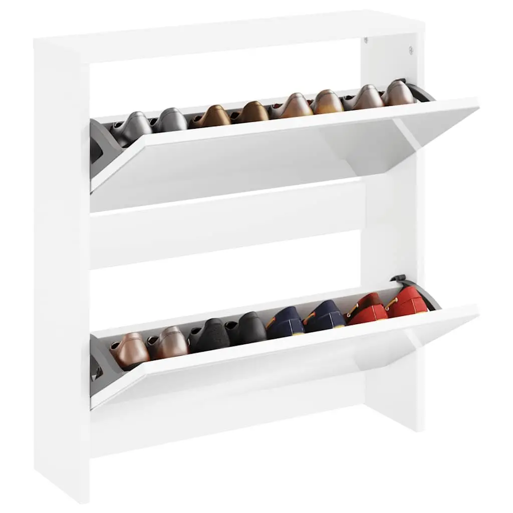 Shoe Cabinet Mirrored White 2-Layer Wall-Mounted Storage Organiser 63cm W x 17cm D x 67cm H