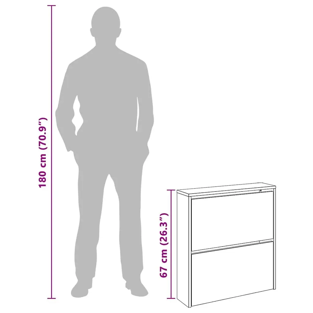 Shoe Cabinet Mirrored White 2-Layer Wall-Mounted Storage Organiser 63cm W x 17cm D x 67cm H