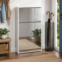Sturdy 3-Layer White Mirror Shoe Cabinet for Storage