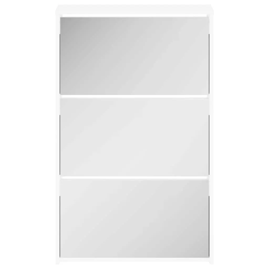 3-Layer White Mirror Shoe Cabinet for Storage