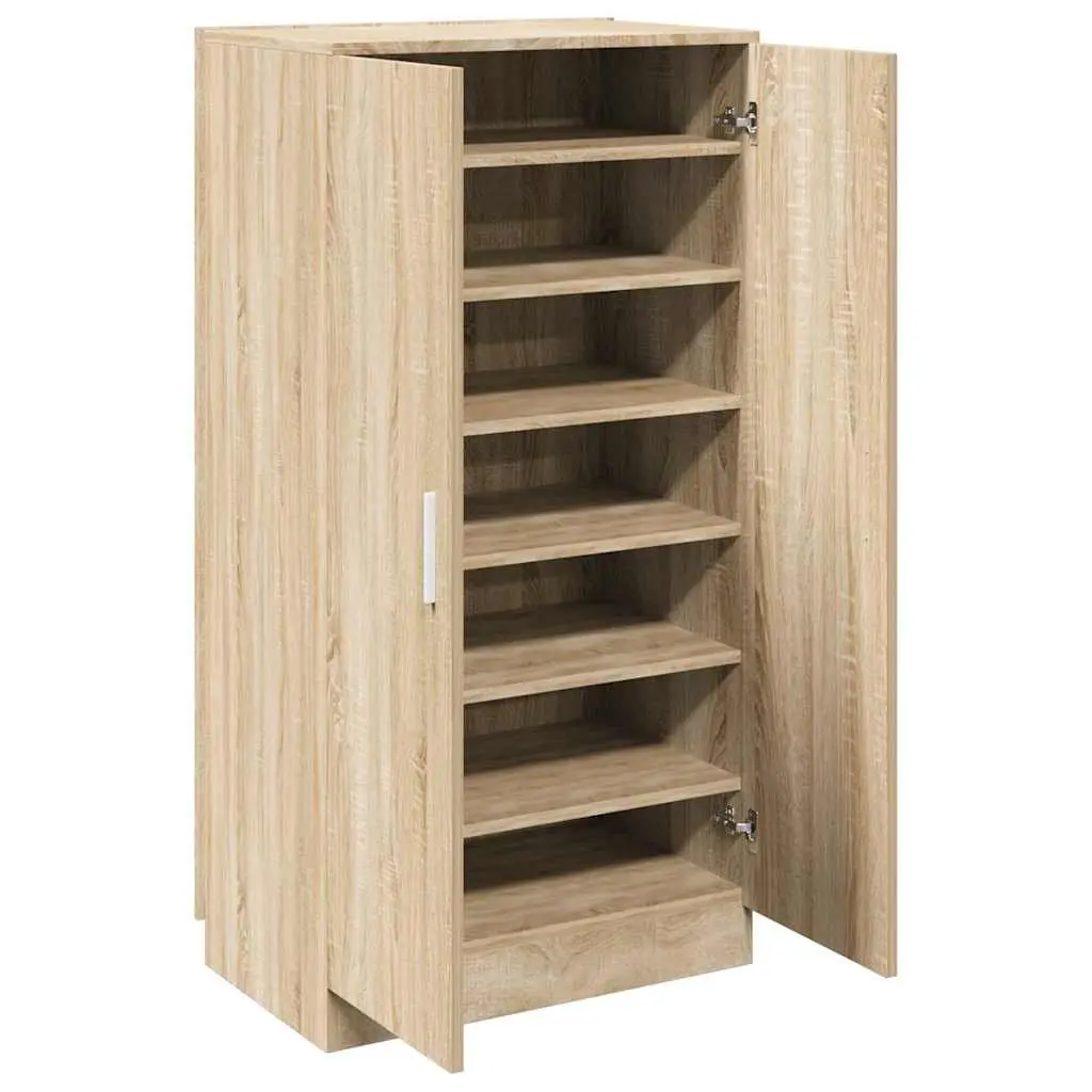 Shoe Cabinet Wooden 7 Shelves Brown Hall Storage Organiser Closet Furniture Rack