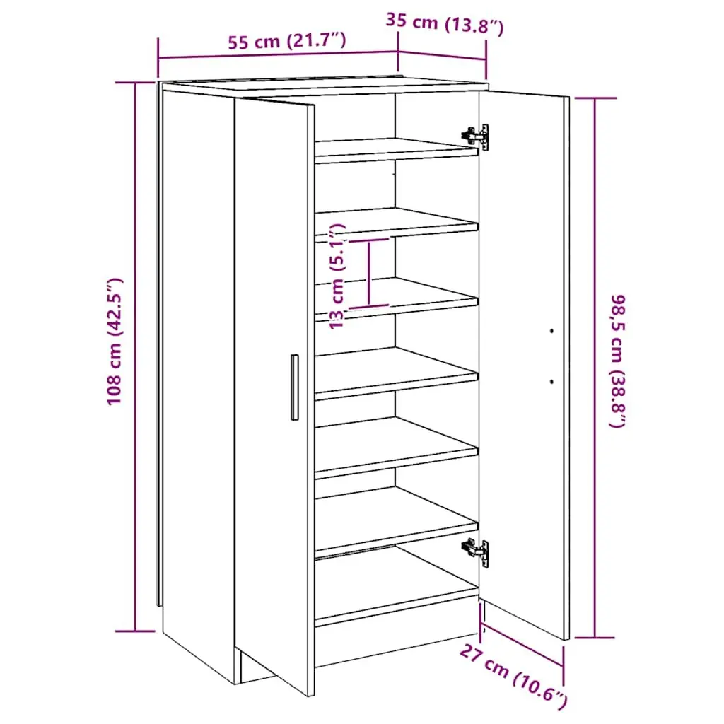 Shoe Cabinet Wooden 7 Shelves Brown Hall Storage Organiser Closet Furniture Rack