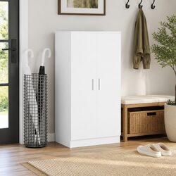 7-Shelf White Shoe Cabinet with 2 Doors for Storage