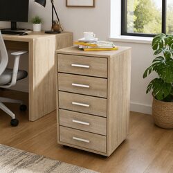 Quality Office Drawer Unit on Wheels - 5 Drawers in Brown