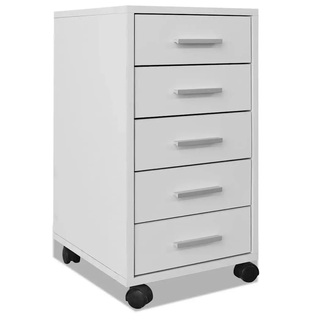 Office Storage Cabinet 5 Drawer Unit with Castors Wheels Modern White
