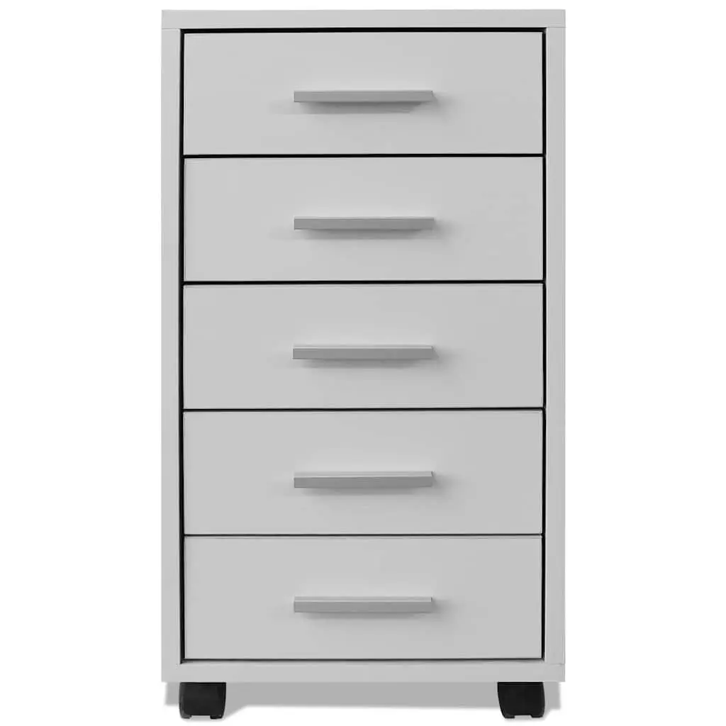 Office Storage Cabinet 5 Drawer Unit with Castors Wheels Modern White