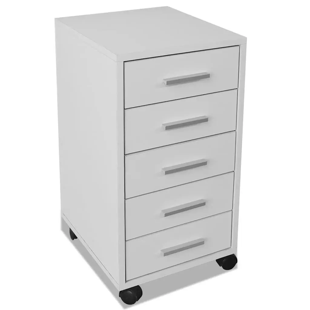 Office Storage Cabinet 5 Drawer Unit with Castors Wheels Modern White