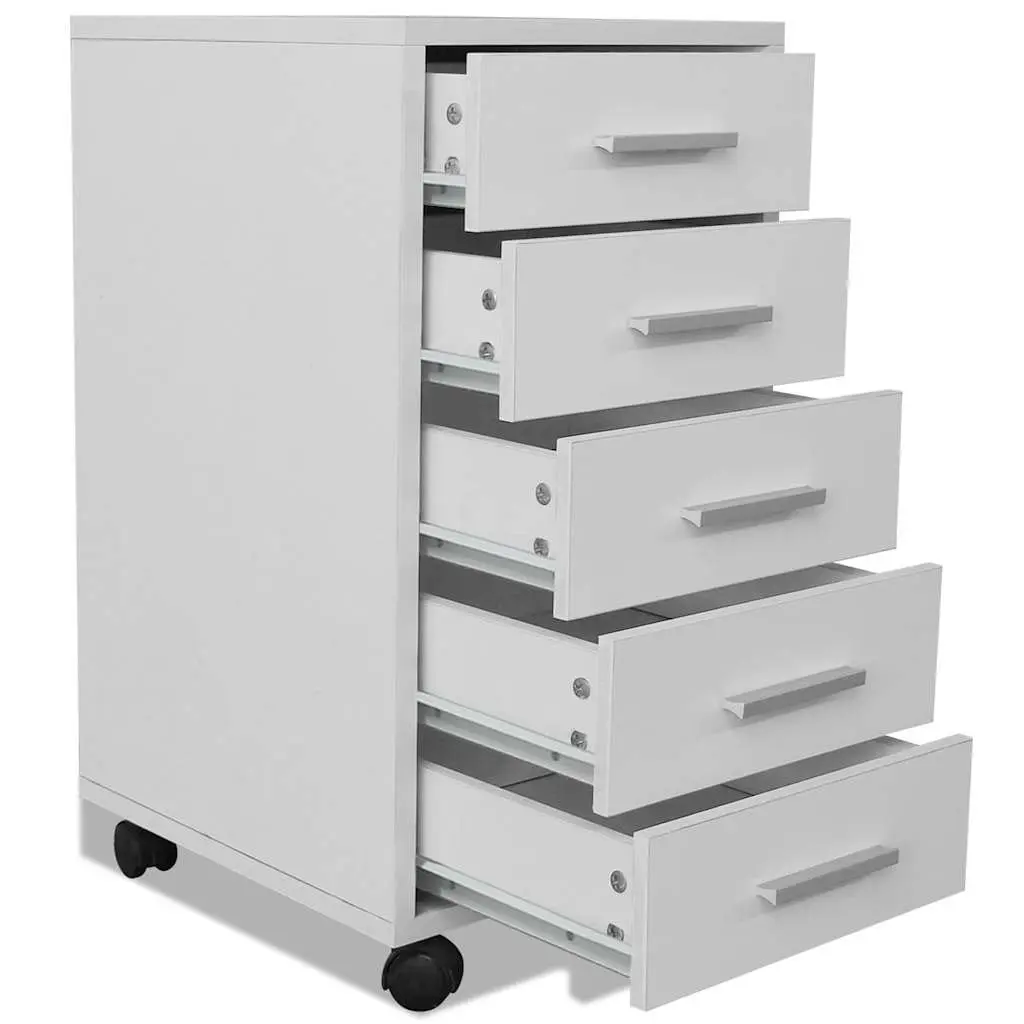 Office Storage Cabinet 5 Drawer Unit with Castors Wheels Modern White