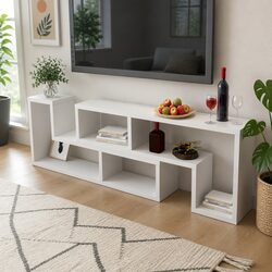 White L-Shaped TV Cabinet with Versatile Shelves
