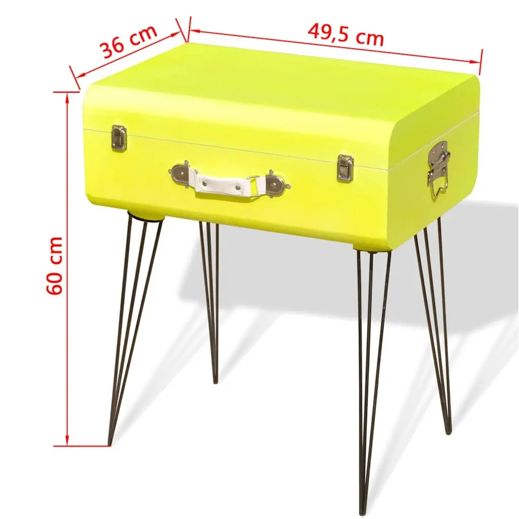 Yellow Vintage Suitcase Style Bedside Table Storage