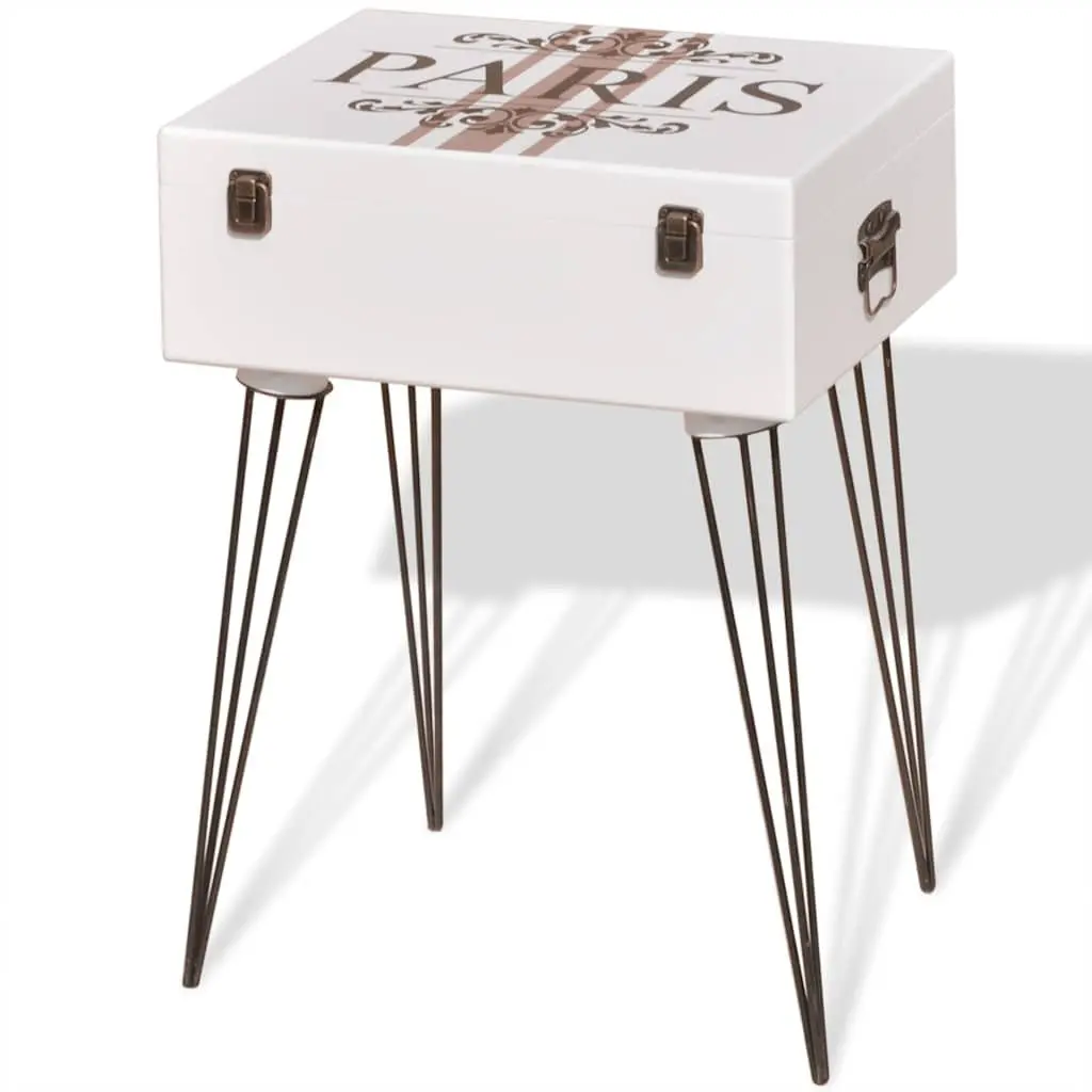 Suitcase Style Side Cabinet White Vintage Bedroom Bedside Table Storage