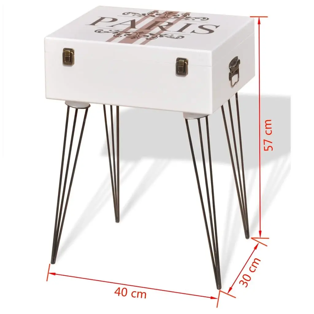 Suitcase Style Side Cabinet White Vintage Bedroom Bedside Table Storage