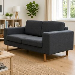 Stylish 2-Seater Sofa with Sturdy Build in Grey Fabric
