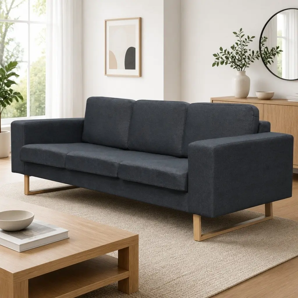 Grey Fabric 3-Seater Sofa with Removable Covers