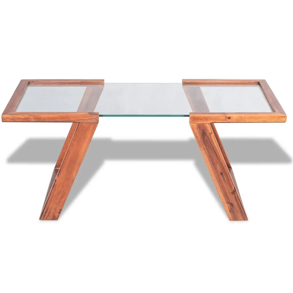 Coffee Table with Glass Top and Solid Wood Base