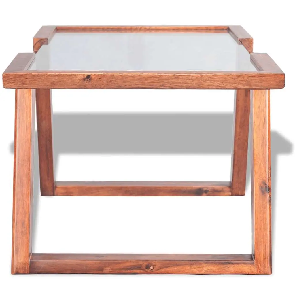 Coffee Table with Glass Top and Solid Wood Base