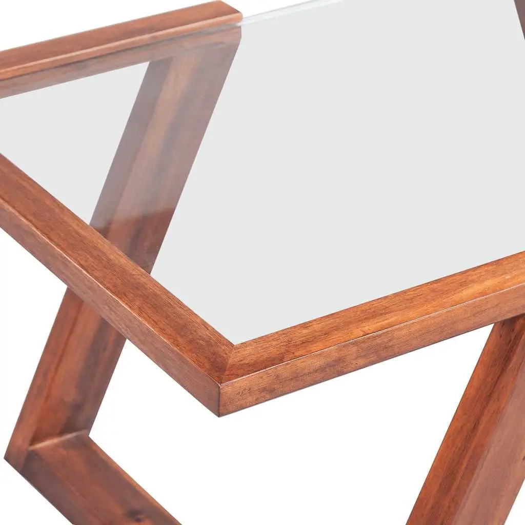 Coffee Table with Glass Top and Solid Wood Base