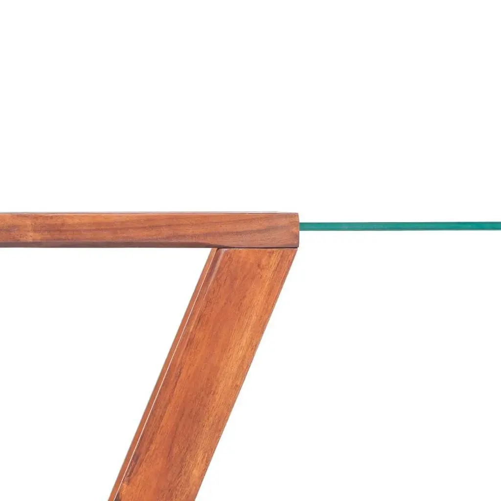 Coffee Table with Glass Top and Solid Wood Base