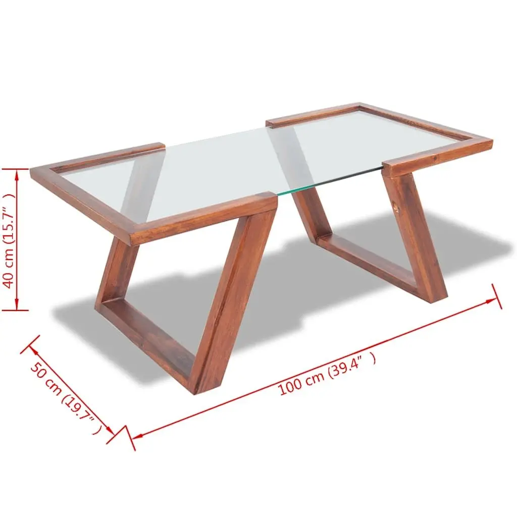Coffee Table with Glass Top and Solid Wood Base