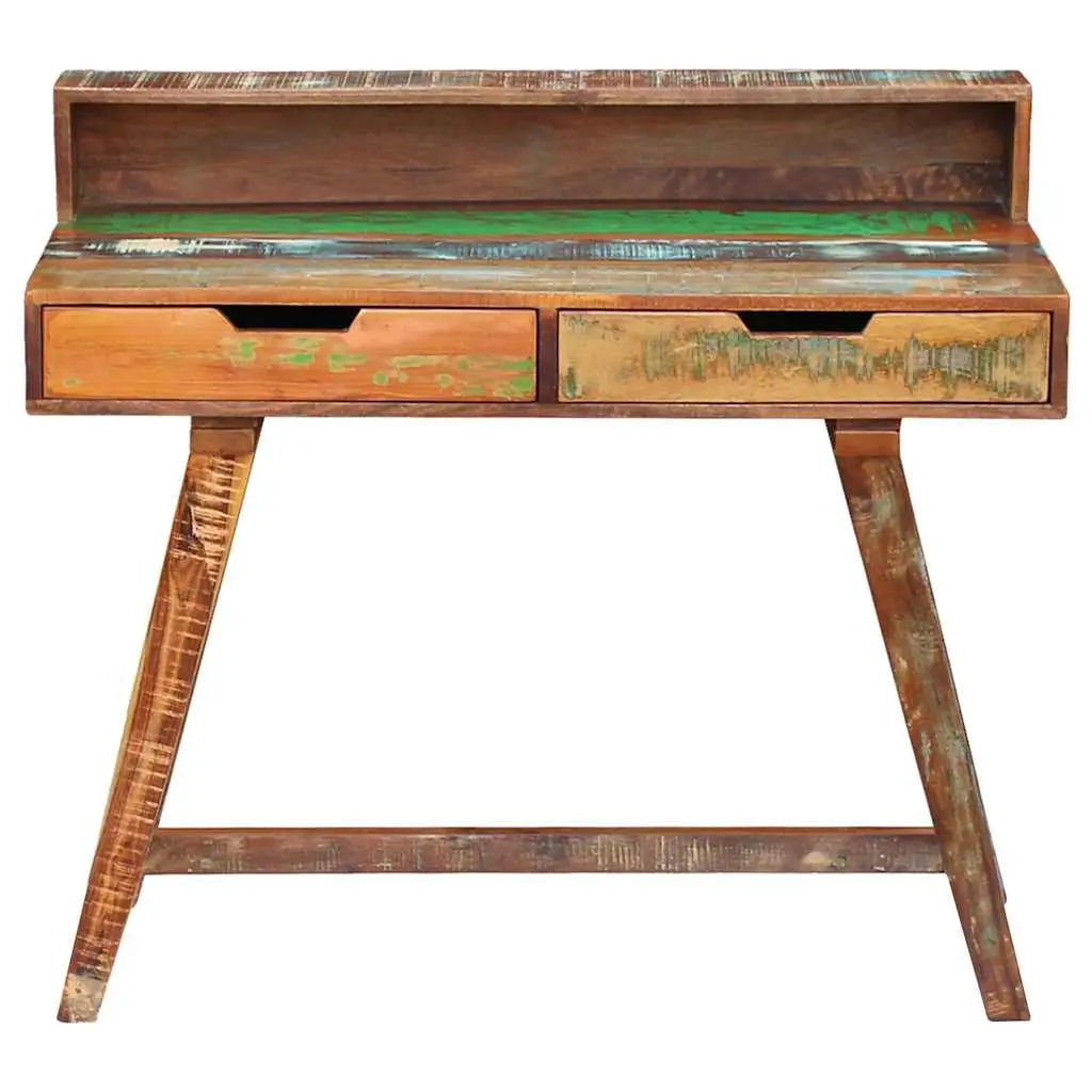Desk Solid Reclaimed Wood Vintage Style Multicolour with Two Drawers