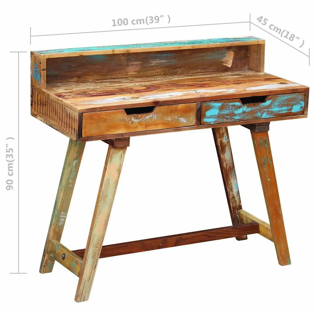 Desk Solid Reclaimed Wood Vintage Style Multicolour with Two Drawers
