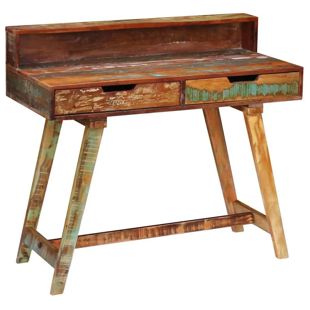 Desk Solid Reclaimed Wood Vintage Style Multicolour with Two Drawers